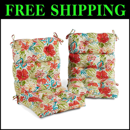 Garden Floral High Back Chair Cushion Set, 2 Pieces - Fade & Stain Resistant