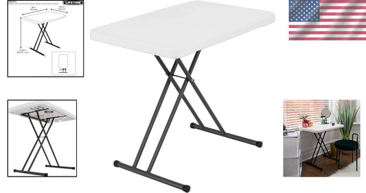 30-Inch White Granite Folding TV Tray - Adjustable Height for Home & Outdoor