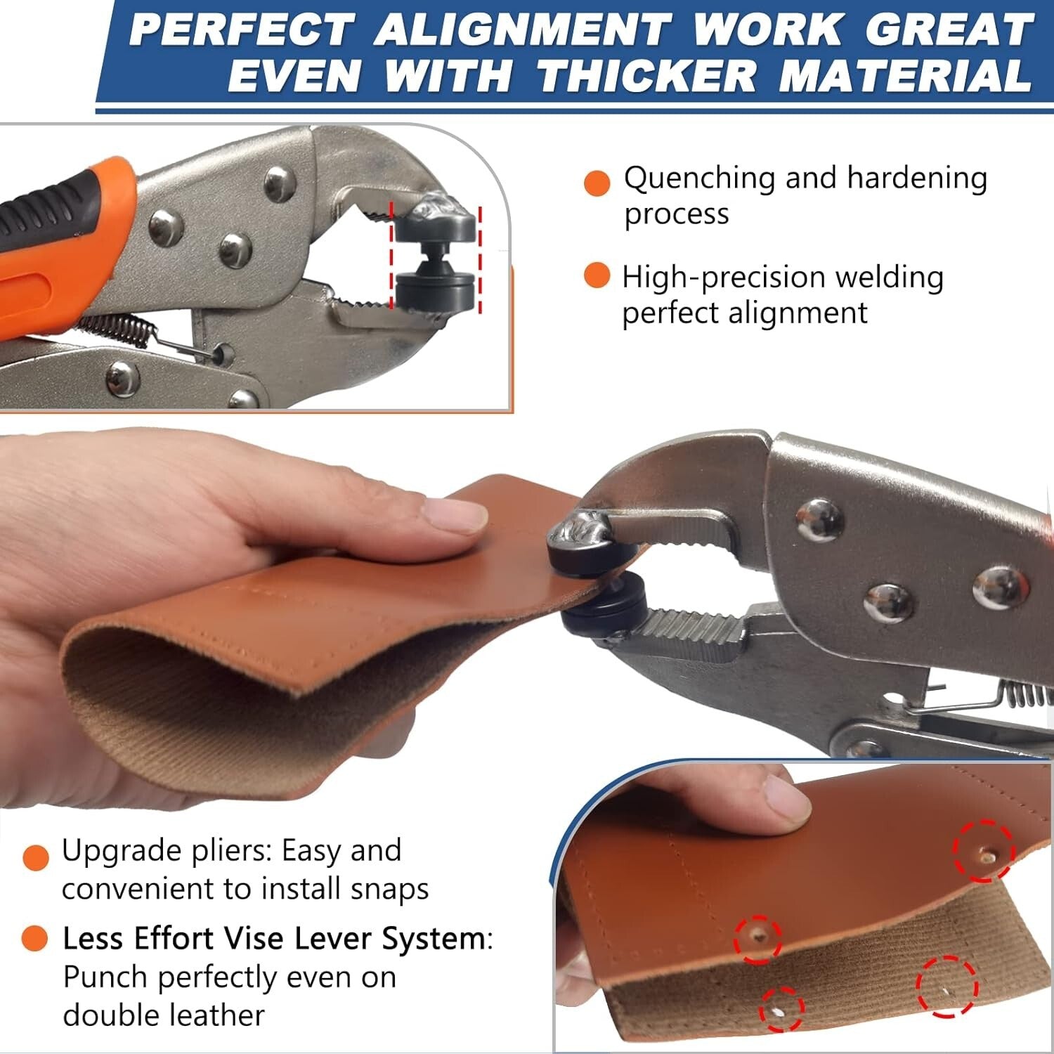 Stainless Steel Heavy Duty Snap Pliers with 60 Snaps for Marine & Leather Use