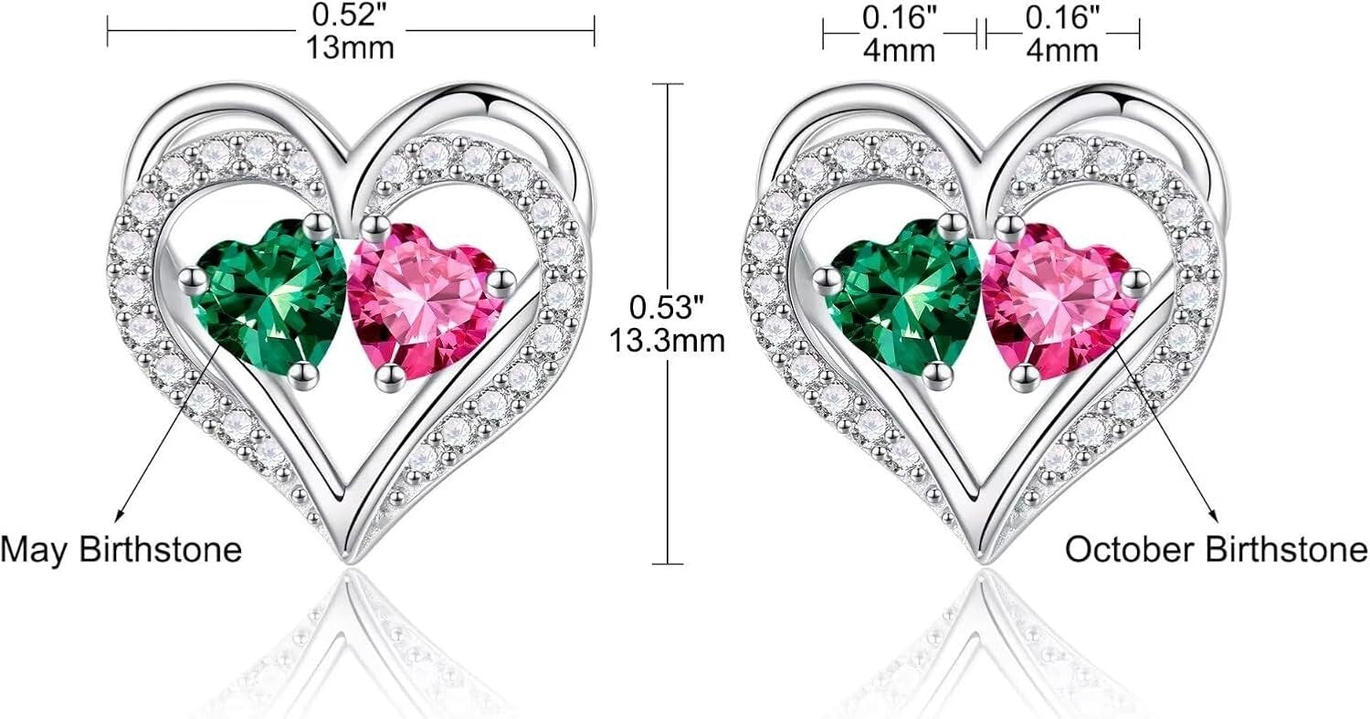 925 Sterling Silver Double Birthstone Heart Earrings - Meaningful Gifts for W...