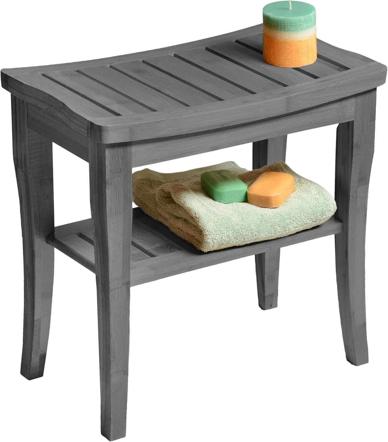Bamboo Shower Bench - Elegant Grey Stool with Non-Slip Feet for Ultimate Safety