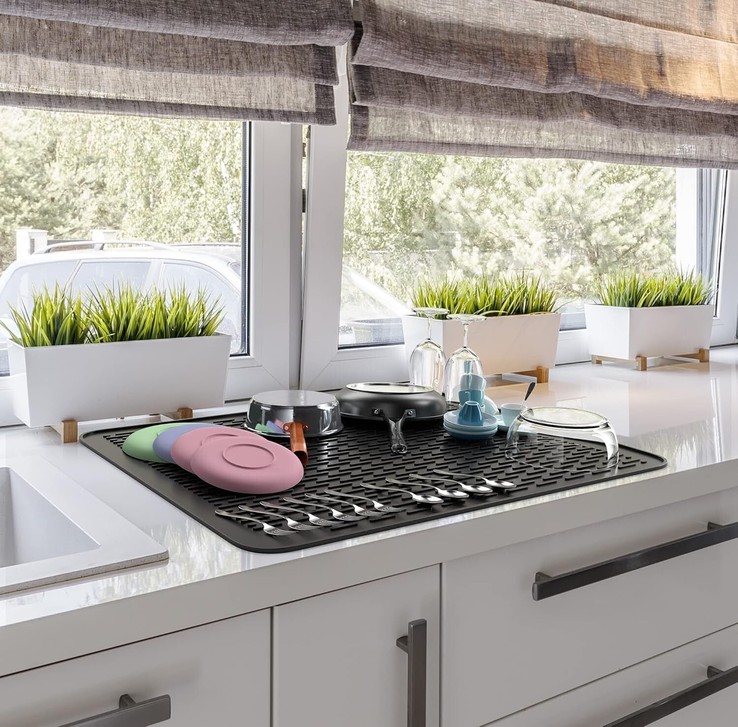 Extra Large 30" x 24" Silicone Dish Drying Mat - Heavy Duty Kitchen Protector