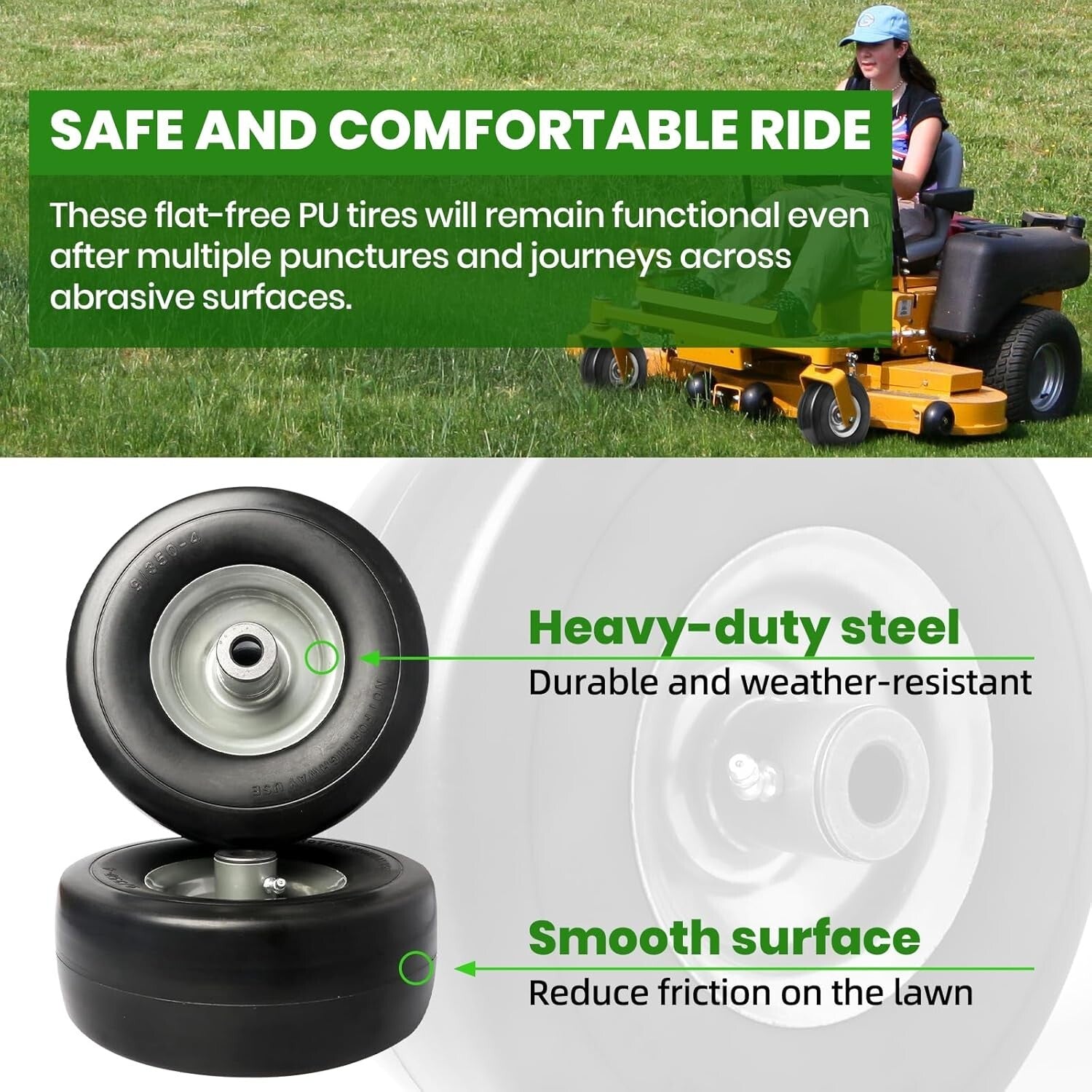 Durable 4-Pack Flat-Free Tire Assemblies - 9" Diameter Lawn and Garden Solutions