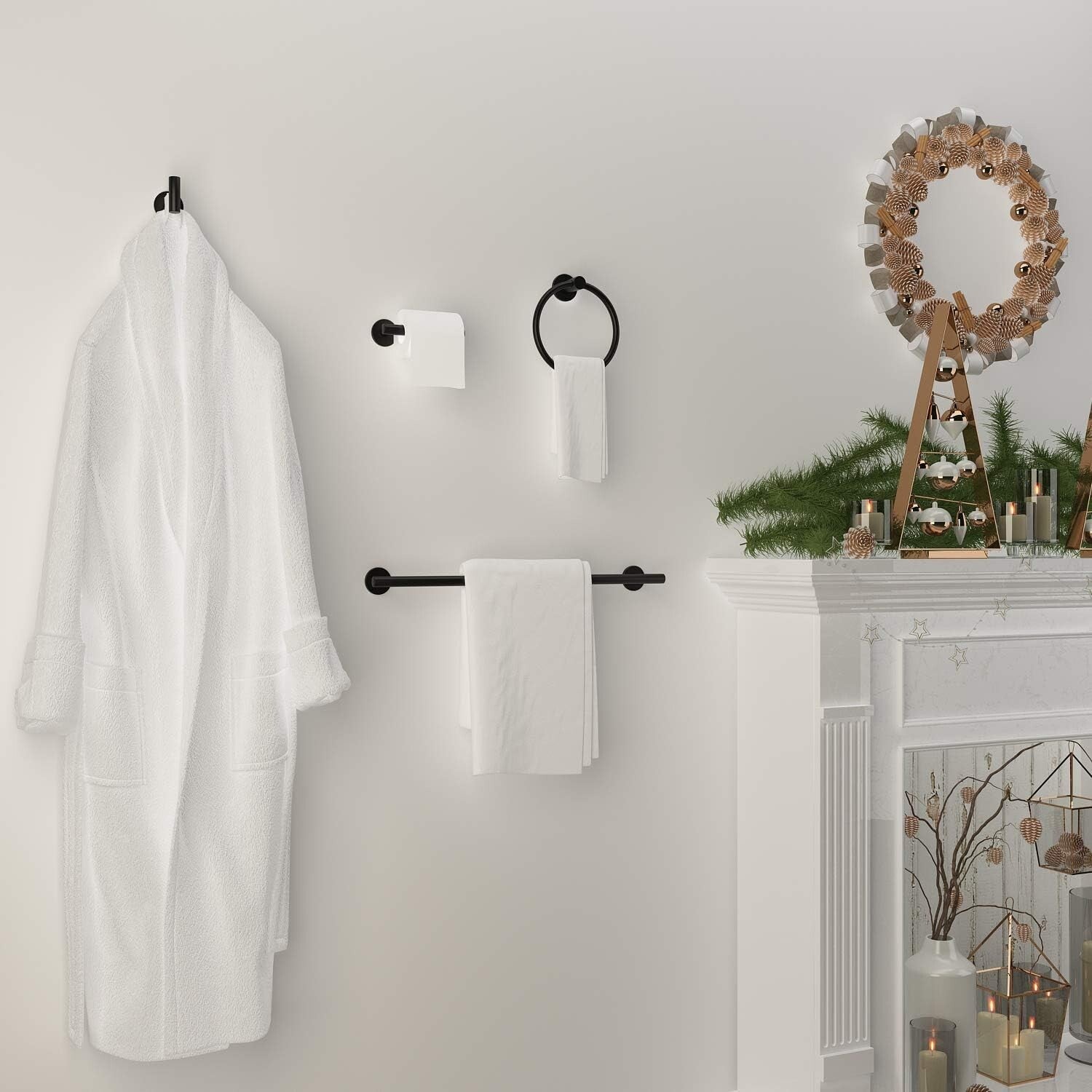 Effortless Wall-Mounted Bathroom Accessory Set - 4-Piece Matte Black Collection