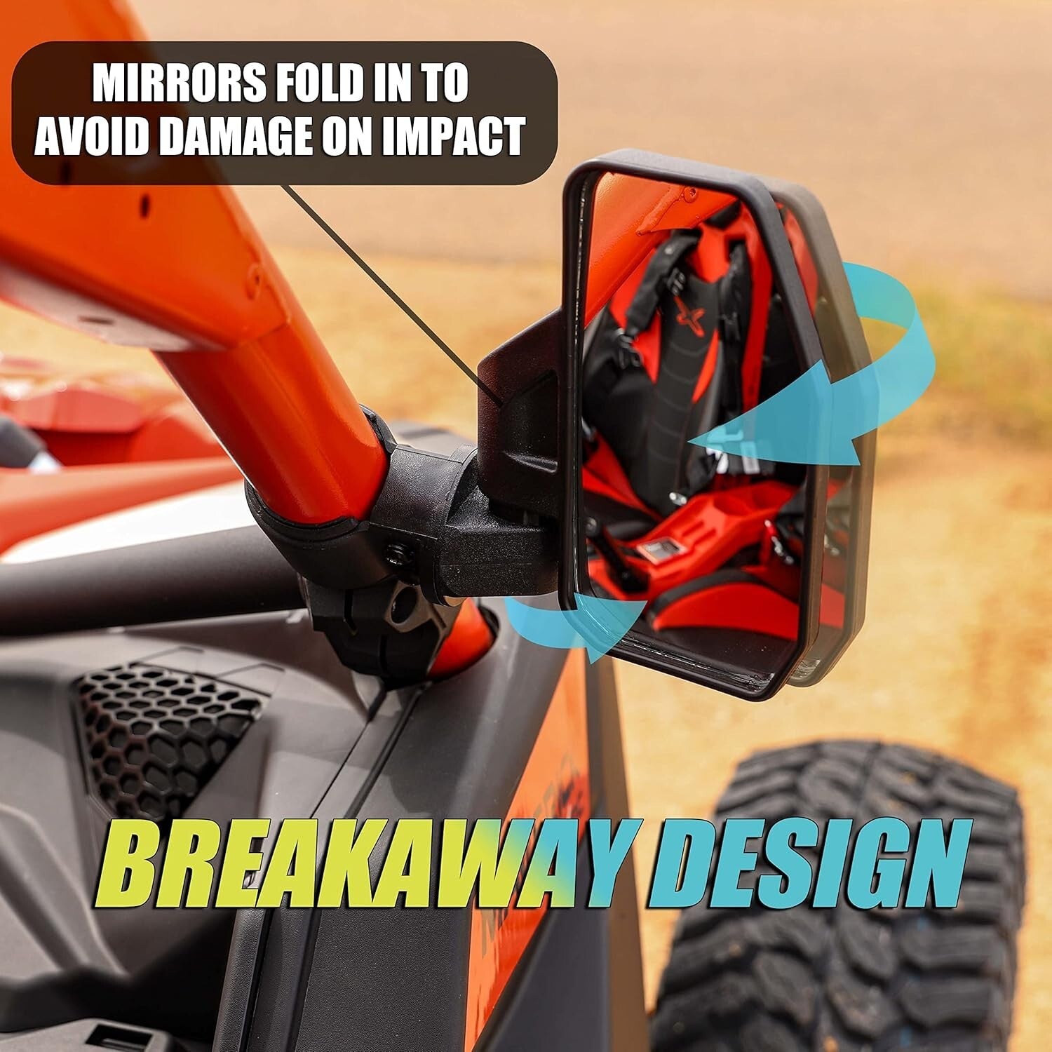 Universal UTV Side Mirror Kit - Adjustable, Breakaway, Fits 1.6"-2" Bars