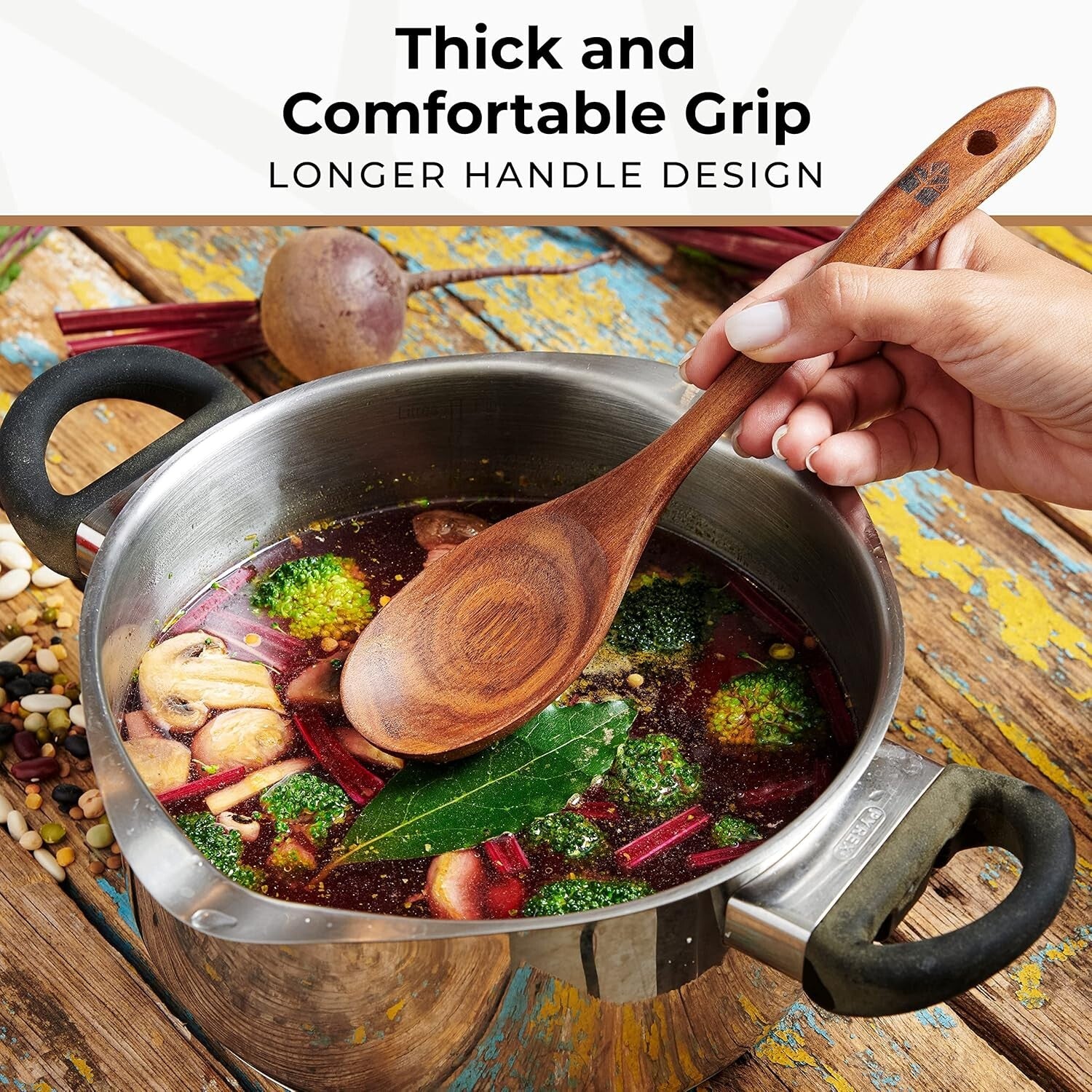 Elegant 10-Piece Wooden Cooking Utensils Set in Teak - Lightweight & Sturdy