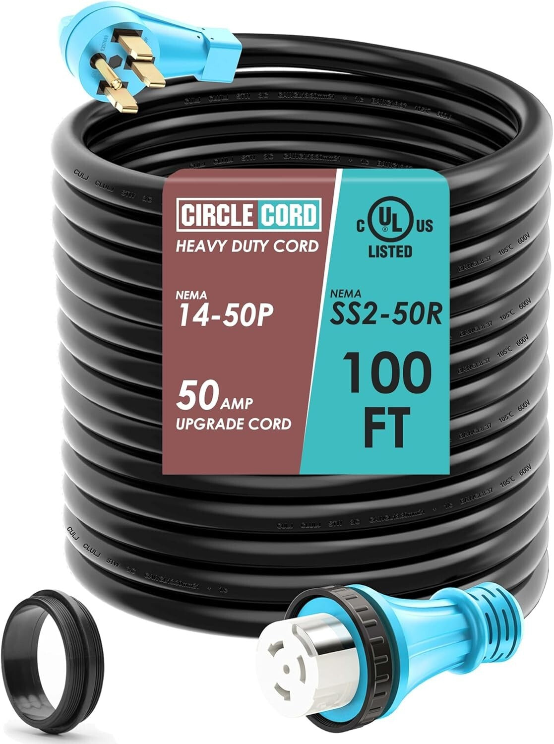 250V 50 Amp RV/Generator Cord 100 Ft with Twist Locking Connector - UL Approved