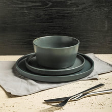 Load image into Gallery viewer, Hand-Painted Gray Matte Stoneware Dining Set for 8 - Dishwasher Safe &amp; Stylish