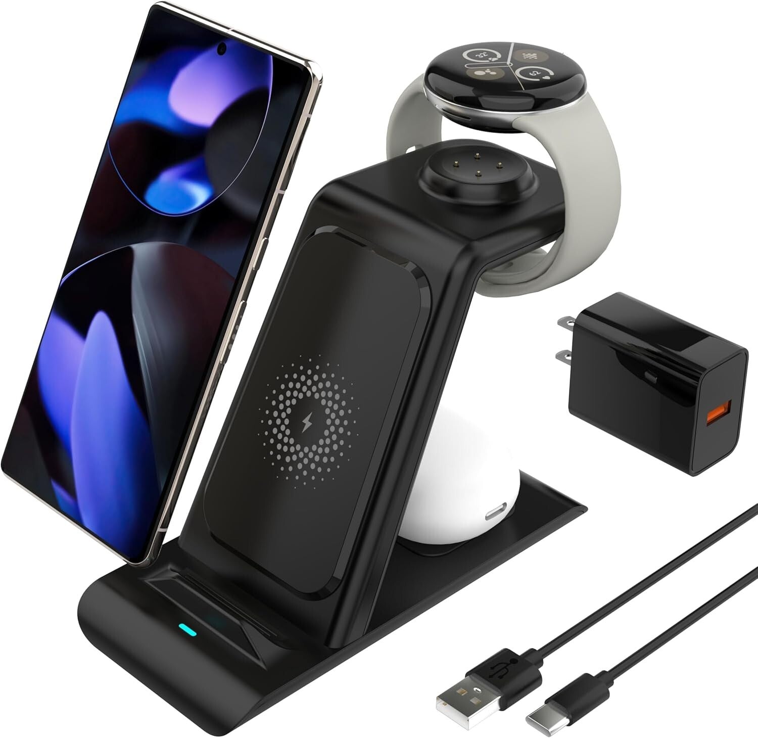 3-in-1 Wireless Charger for Pixel Watch 3/2, Buds & More - Fast Charging Station