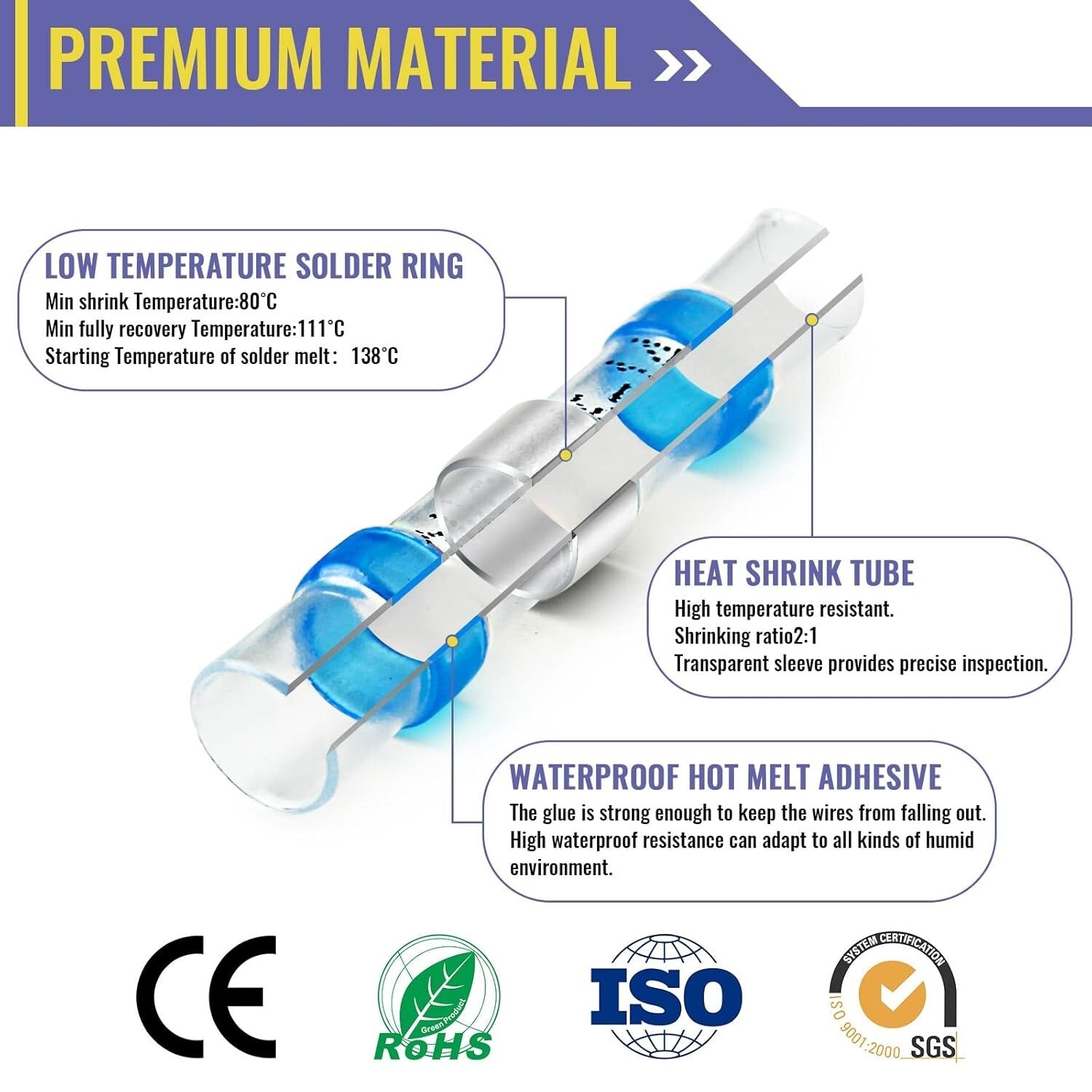 800PCS Blue Solder Seal Wire Connectors - Marine Grade Waterproof Insulation