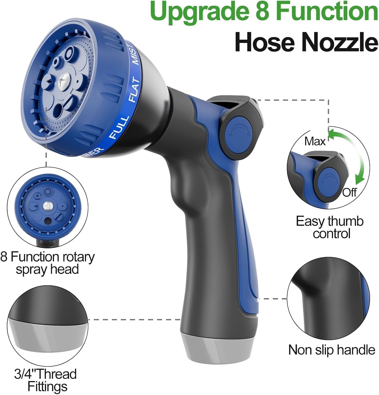 Durable 50ft Garden Hose with Upgraded 8-Way Nozzle - Flexible & Leak Resistant