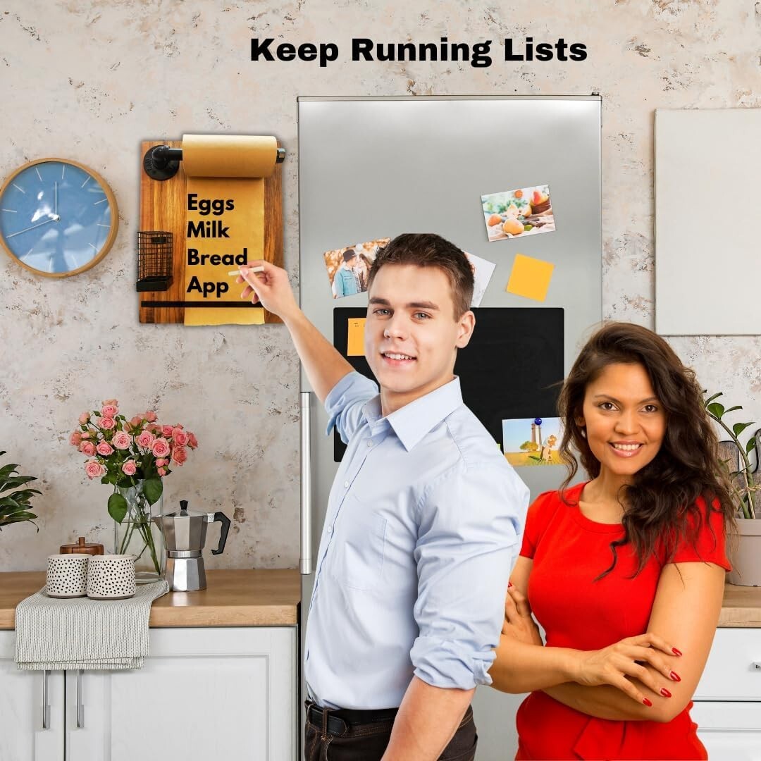 Rustic Acacia Wood Kraft Paper Dispenser - Elegant Wall-Mounted Memo Board