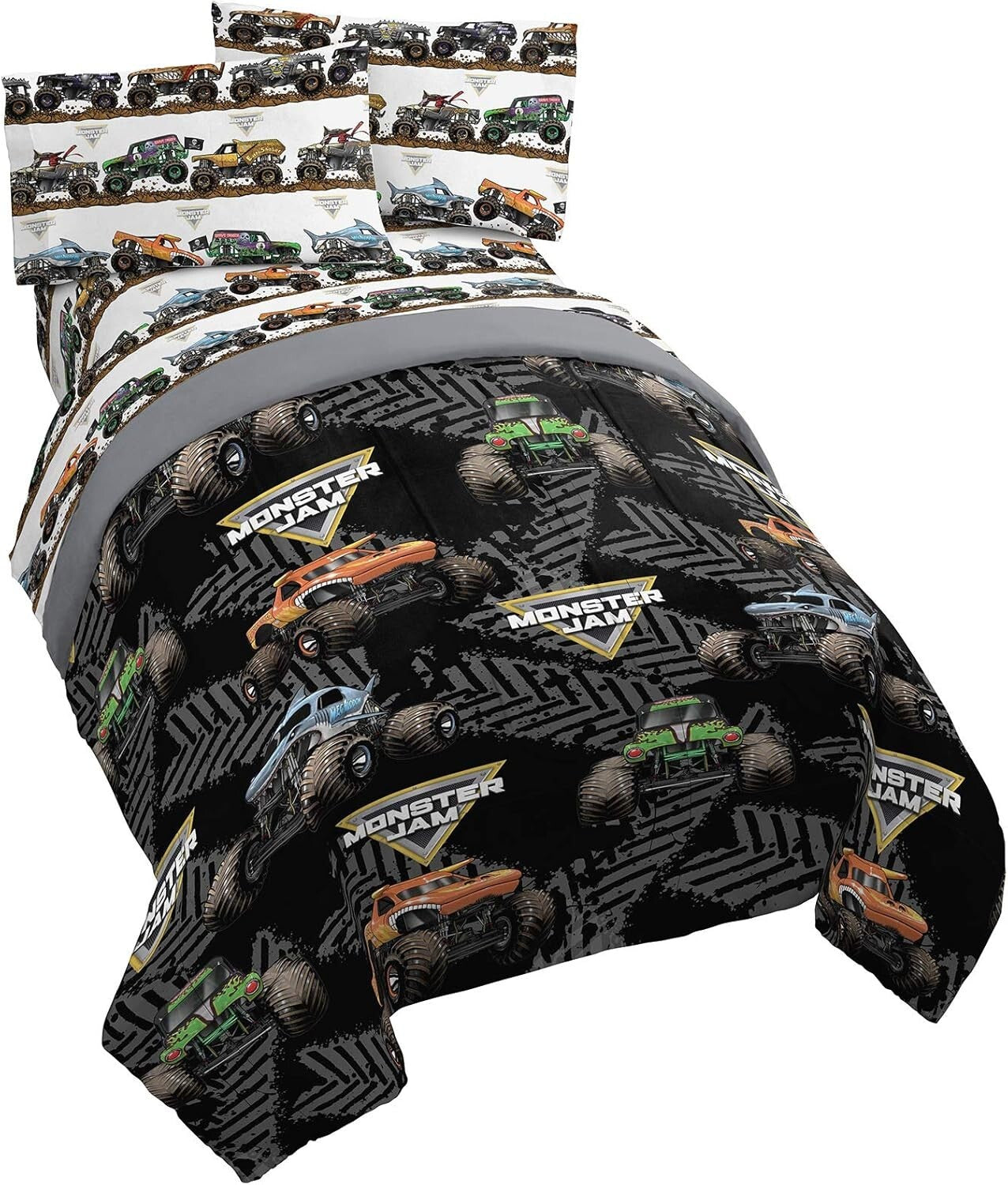 Exciting Monster Truck Full Bed Set - Comforter & Sheets for Kids’ Rooms