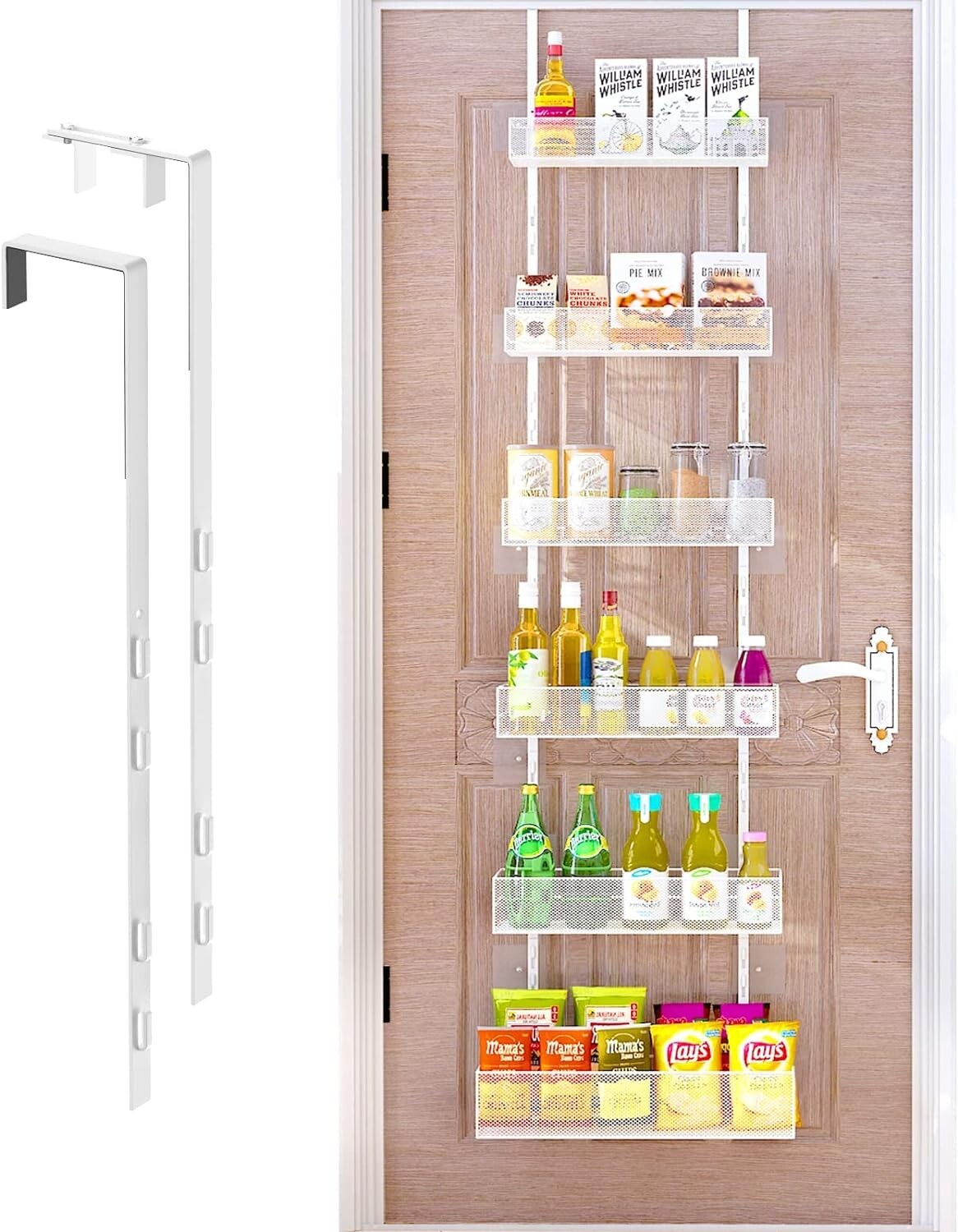 Large Capacity Wall Mounted Pantry Organizer: 6-Tier Storage Solution in White