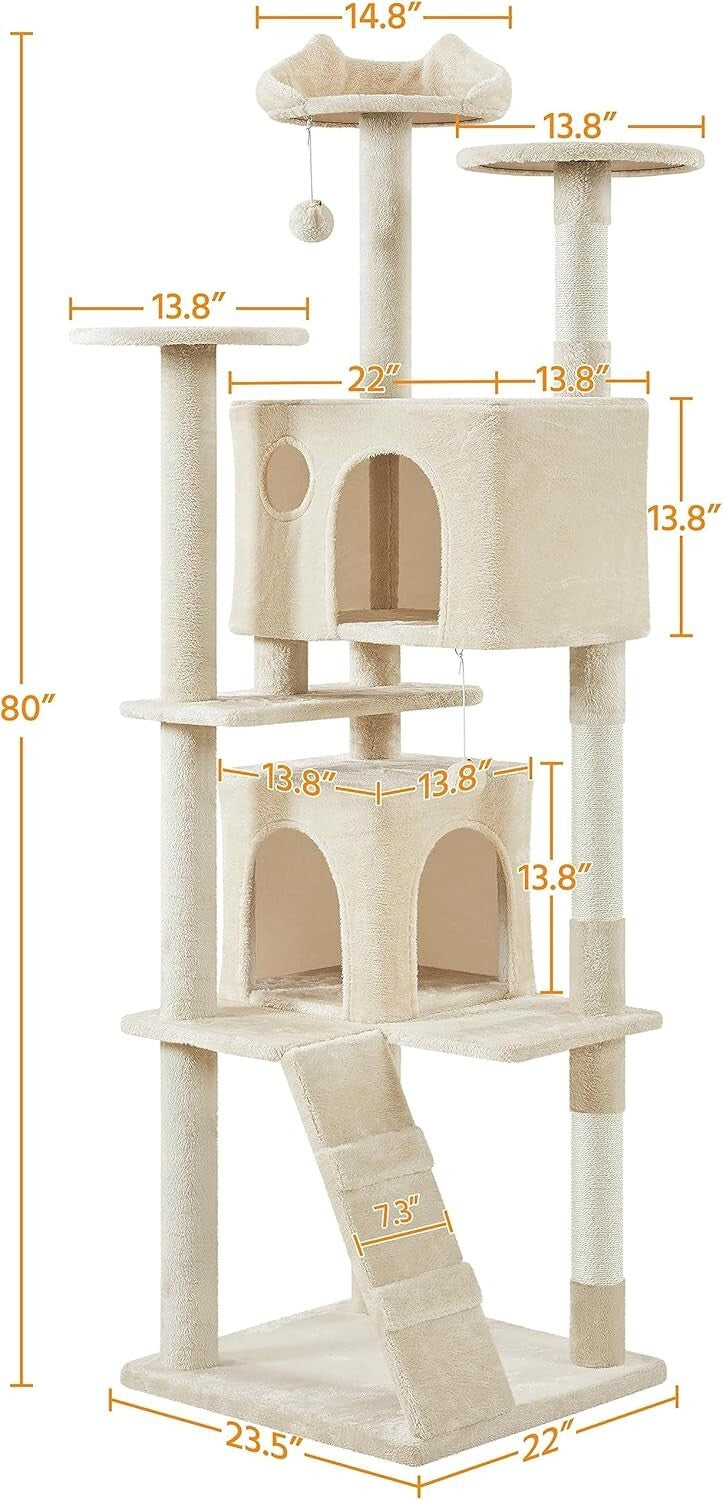 Spacious Cat Tree Tower with Cozy Condos & Platforms for All Cat Breeds - Beige