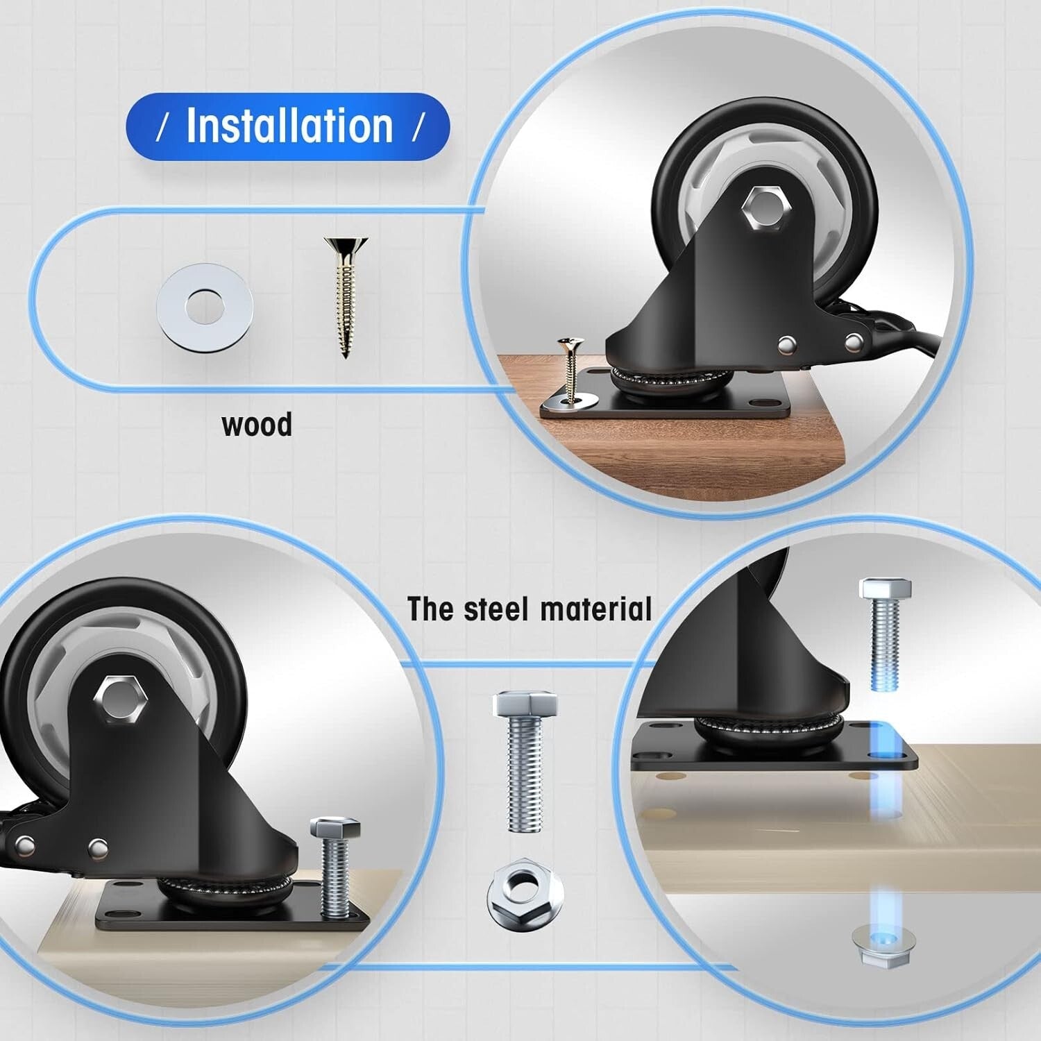 3-Inch Swivel Casters with Double Brake - Premium Set of 16 for Heavy Loads
