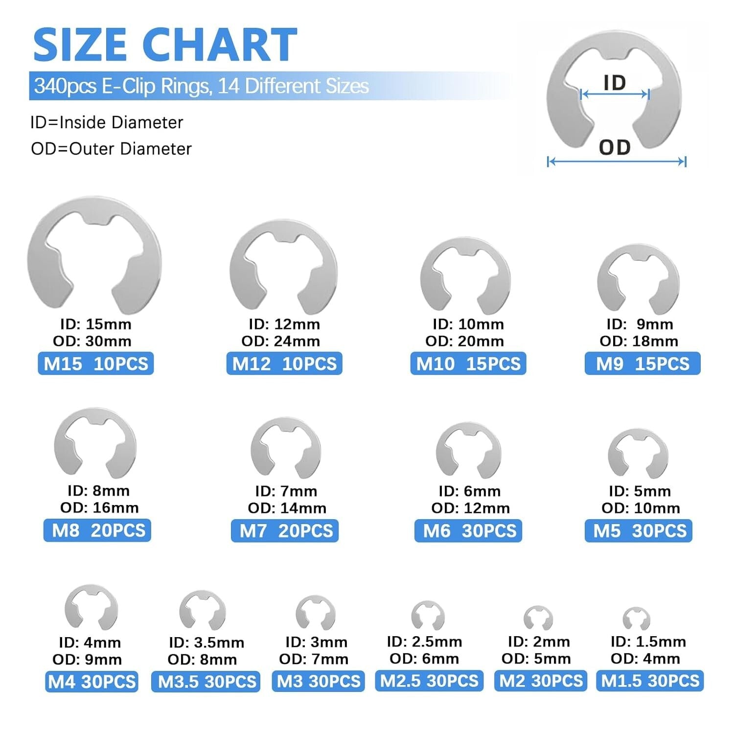 C-Clip and E-Clip Assortment Kit - 850Pcs Stainless Steel Snap Rings with Pliers