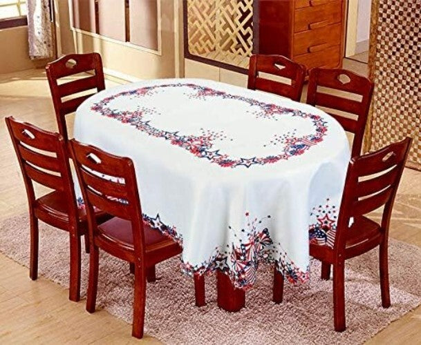 Elegant Floral Oval Tablecloth for Memorial Day – 58" x 89" Patriotic Design