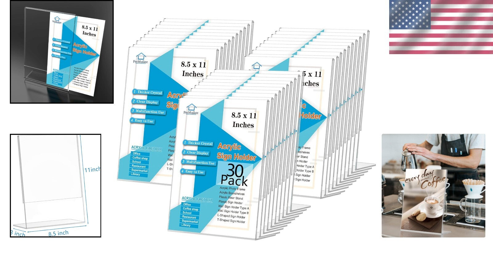 30 Pcs Slant Back Acrylic Sign Holder 8.5x11 - Durable Tabletop Display Stand