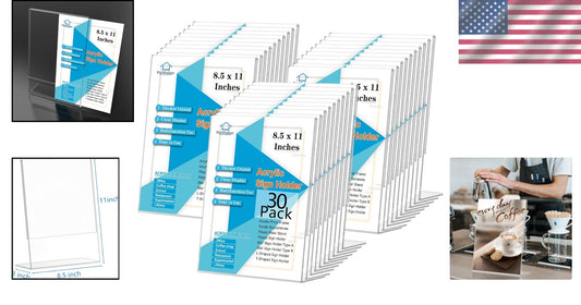 30 Pcs Slant Back Acrylic Sign Holder 8.5x11 - Durable Tabletop Display Stand
