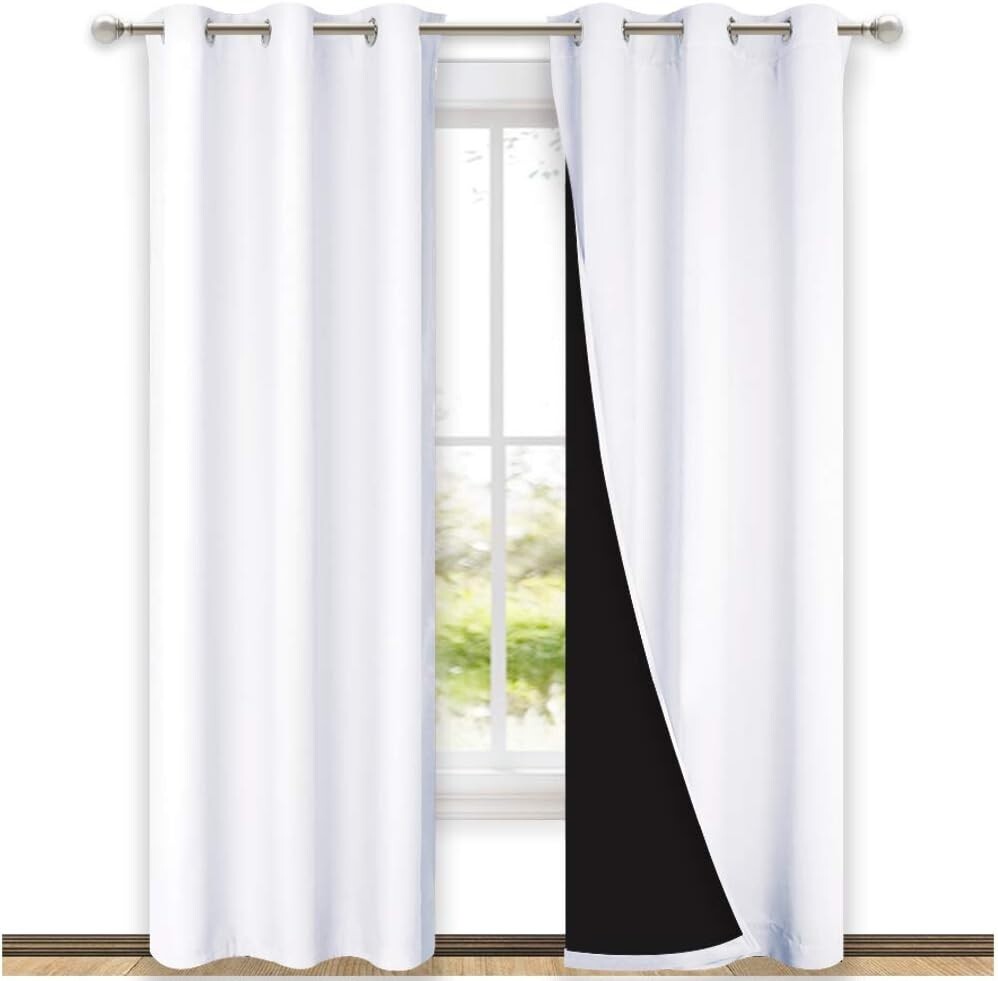 Grommet Top White Blackout Curtains - 42'' x 84'' Thermal Insulated Draperies