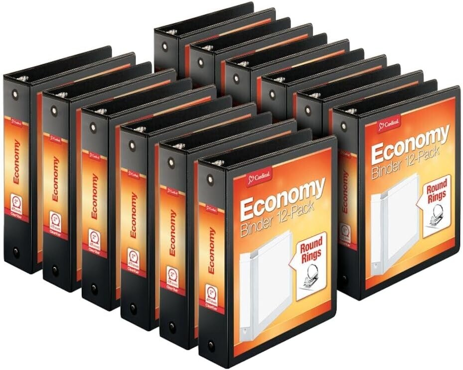 Economy 3-Ring Binders, 2 Inch, Round Rings, Customizable & Non-Stick, 12 Pack