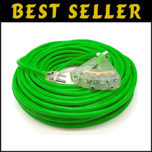 Load image into Gallery viewer, 100 ft Heavy Duty 14 Gauge Outdoor Extension Cord with 3 Outlets - Lighted SJTW