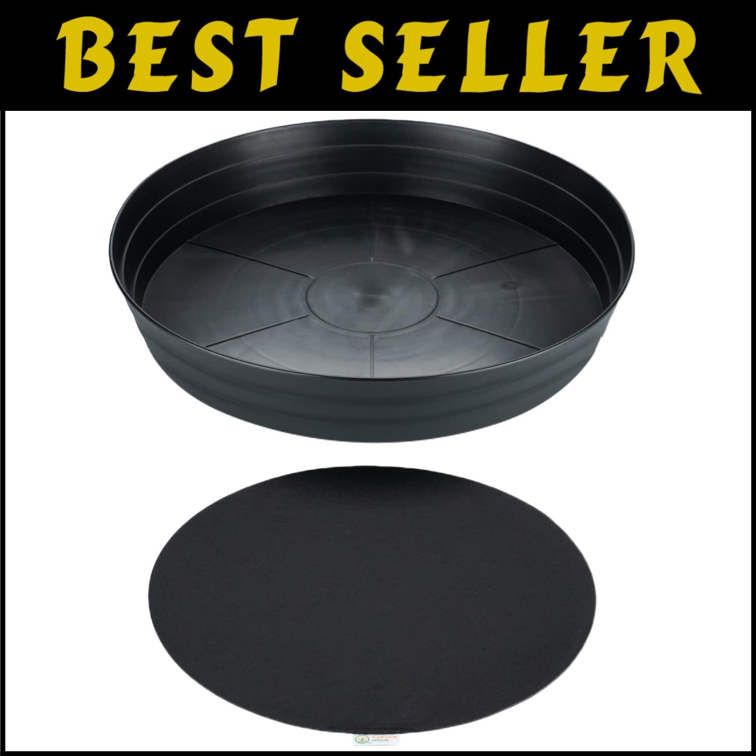 Stylish 25" Round Plant Tray with Deep Water Retention and Felt Protection