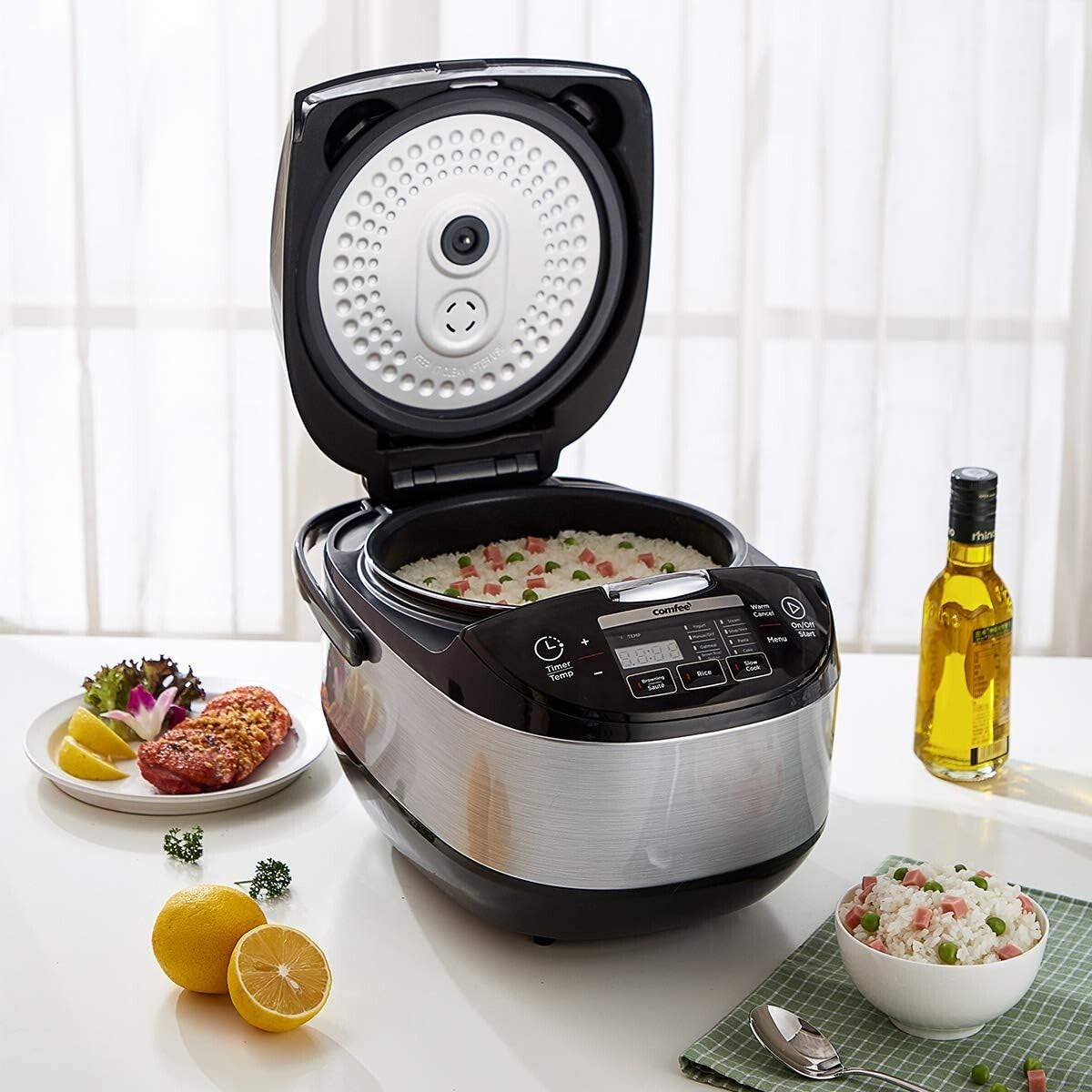 Programmable Japanese Rice Cooker - 10 Cups Uncooked, Keep Warm & Delay Timer