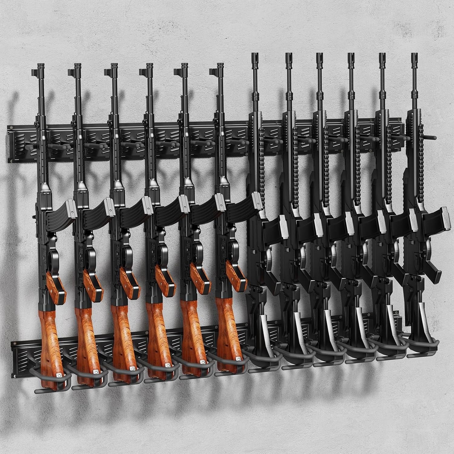 Durable Steel Wall-Mounted Gun Rack - Adjustable Display for Shotguns & Rifles
