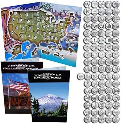 Interactive Coin Collection: 56 State & National Park Quarters in Map Book