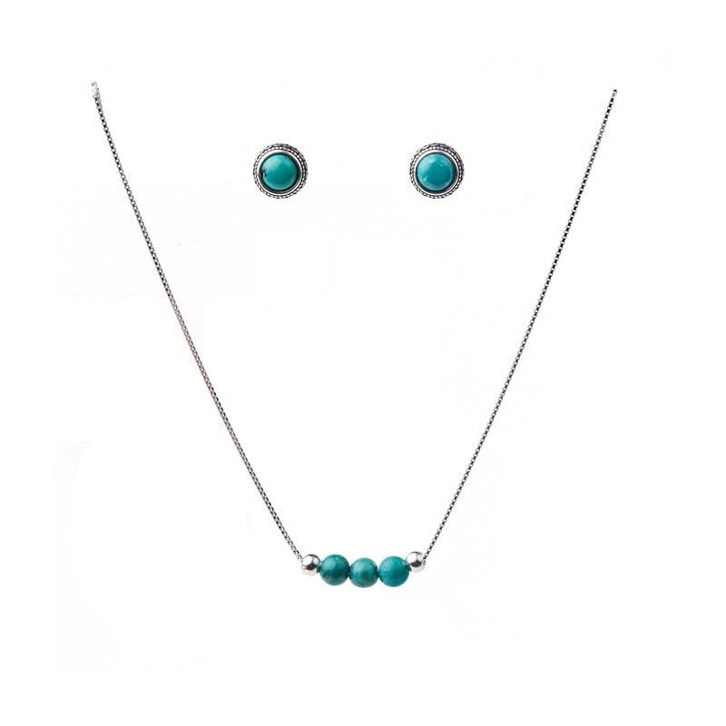 Elegant Turquoise Crystal Jewelry Set | Handmade 925 Silver Necklace & Earrings