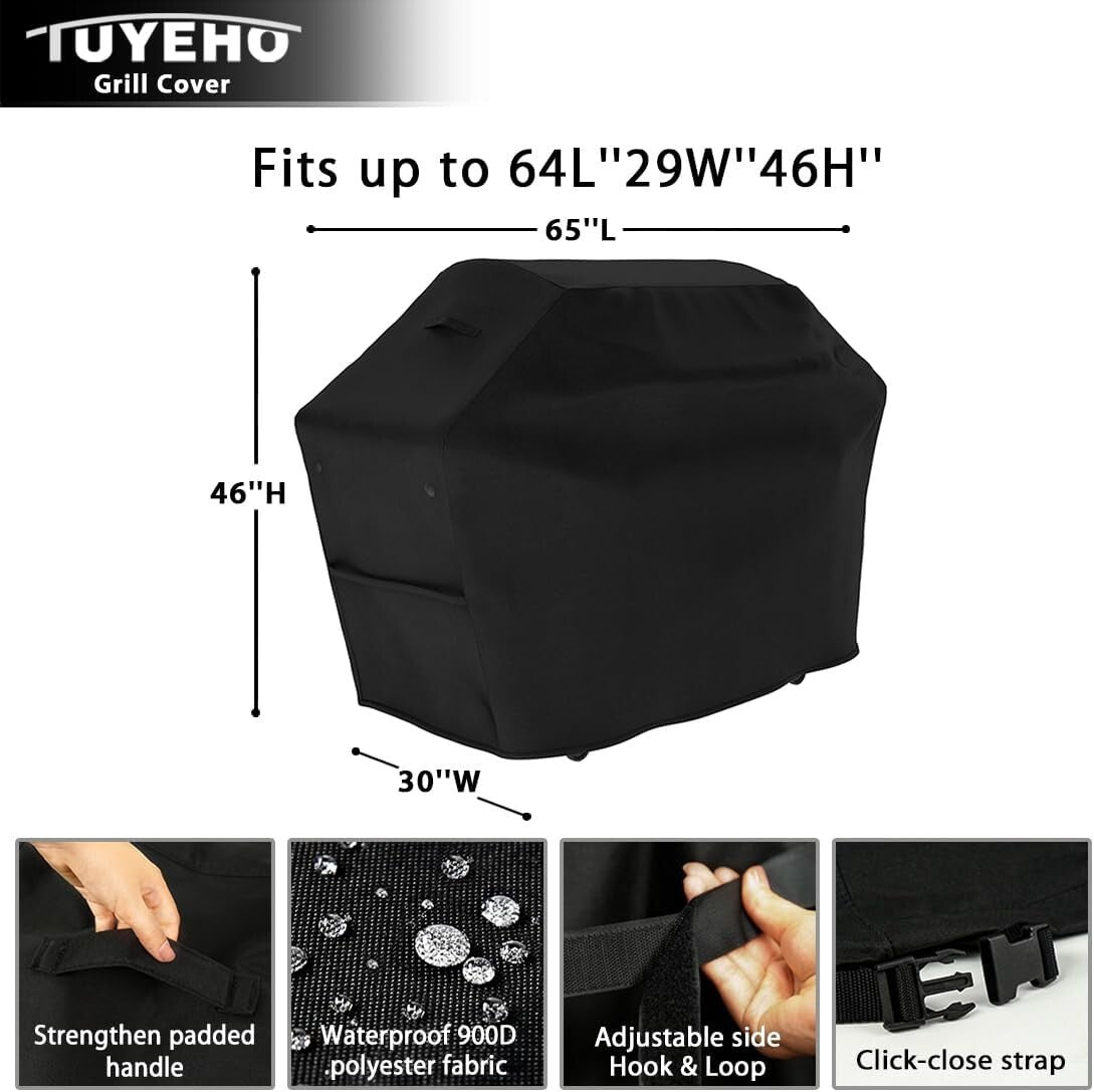 Ergonomic Heavy Duty BBQ Cover 65x30x46 - Secure Fit with Lifetime Warranty