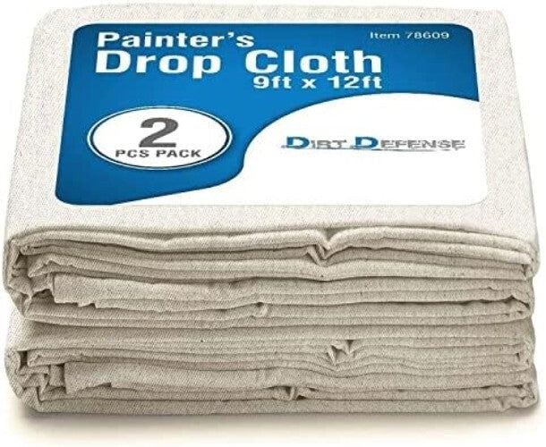 Eco-Friendly Canvas Tarps 9x12 - Pack of 2 for Painting & Furniture Protection
