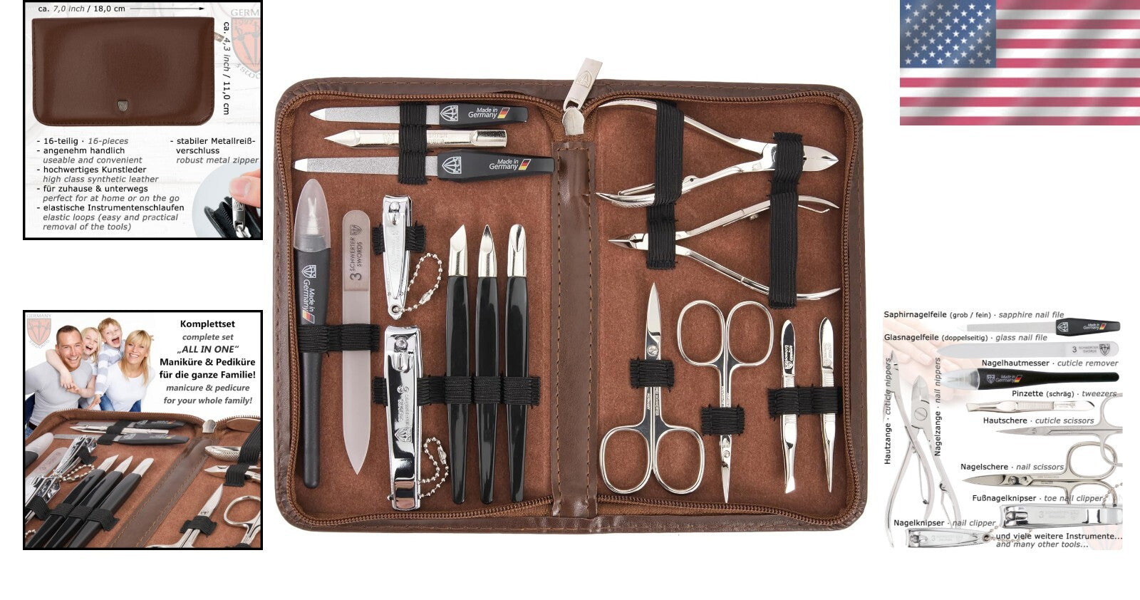 Deluxe 16-Piece Manicure & Pedicure Grooming Kit - Professional Quality Tools
