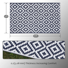 Load image into Gallery viewer, Sophisticated Dark Blue &amp; White 5' x 8'' Outdoor Rug - UV Stabilized Design