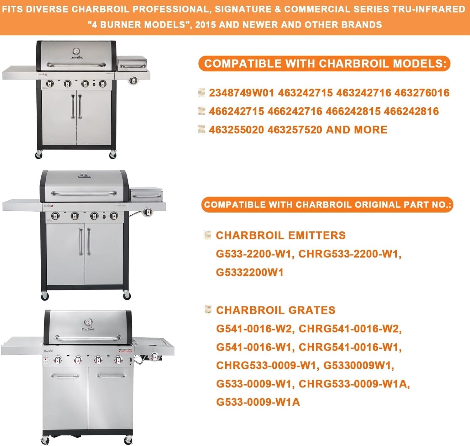 Premium Replacement Emitters and Cast Iron Grates for Charbroil 4-Burner Grills