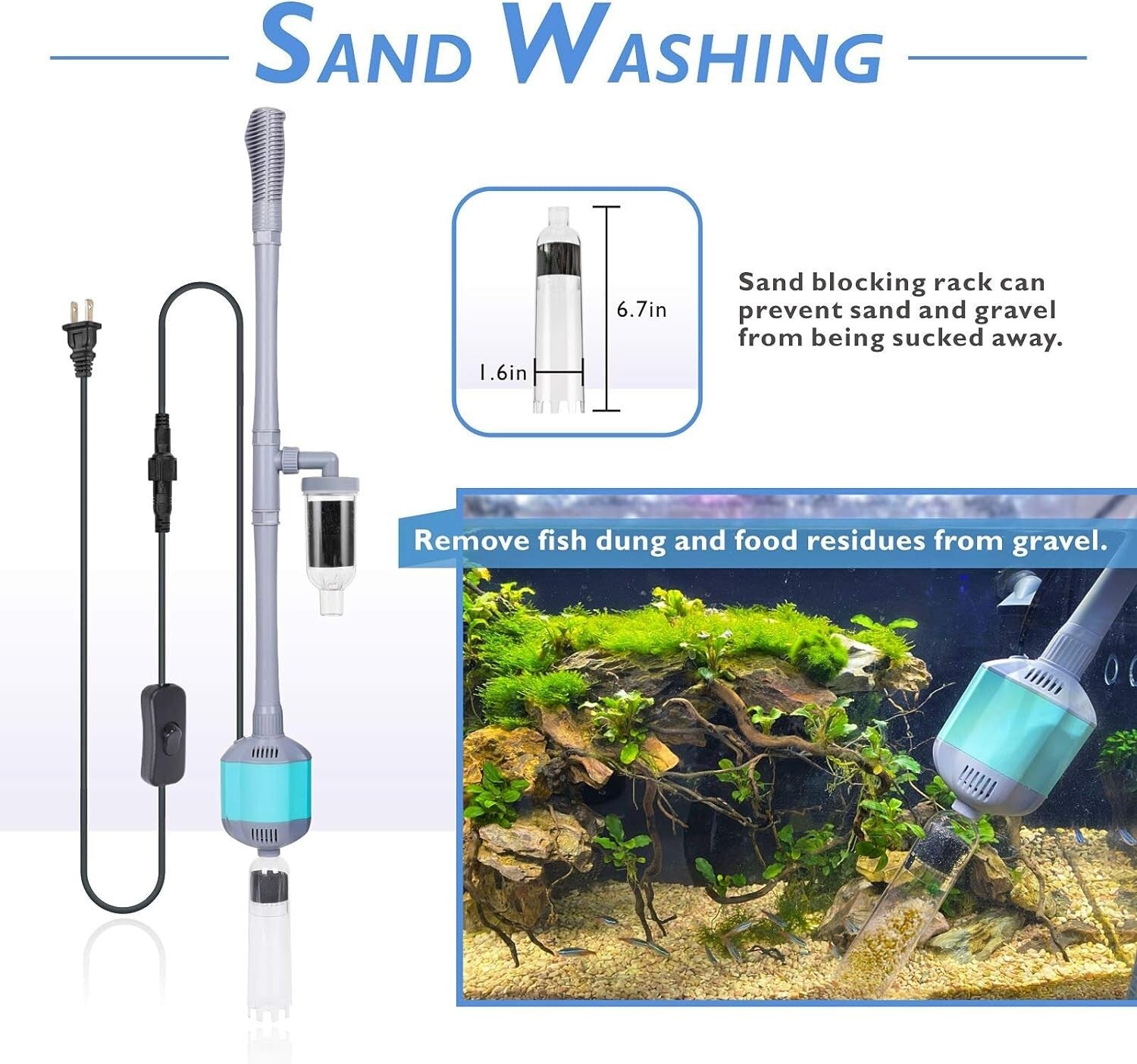 Automatic Fish Tank Cleaner with Adjustable Length - 5 in 1 Vacuum System