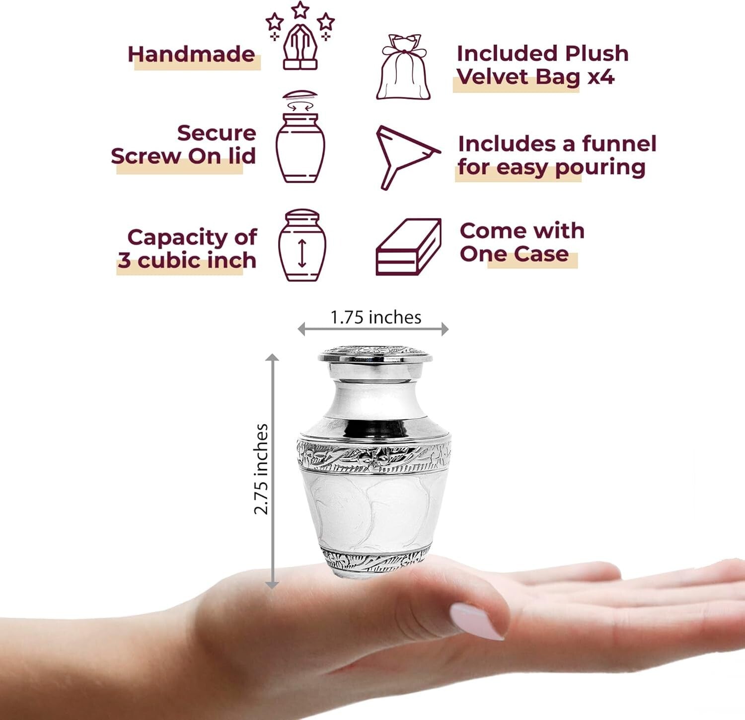 Elegant Brass Mini Urns with Threaded Lid - Set of 4 for Cherished Memories