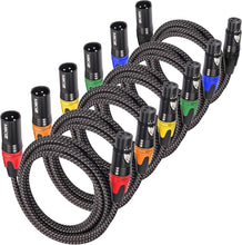 Load image into Gallery viewer, Premium Braided 3ft XLR Microphone Cables - 6 Pack with Color-Coded Connectors