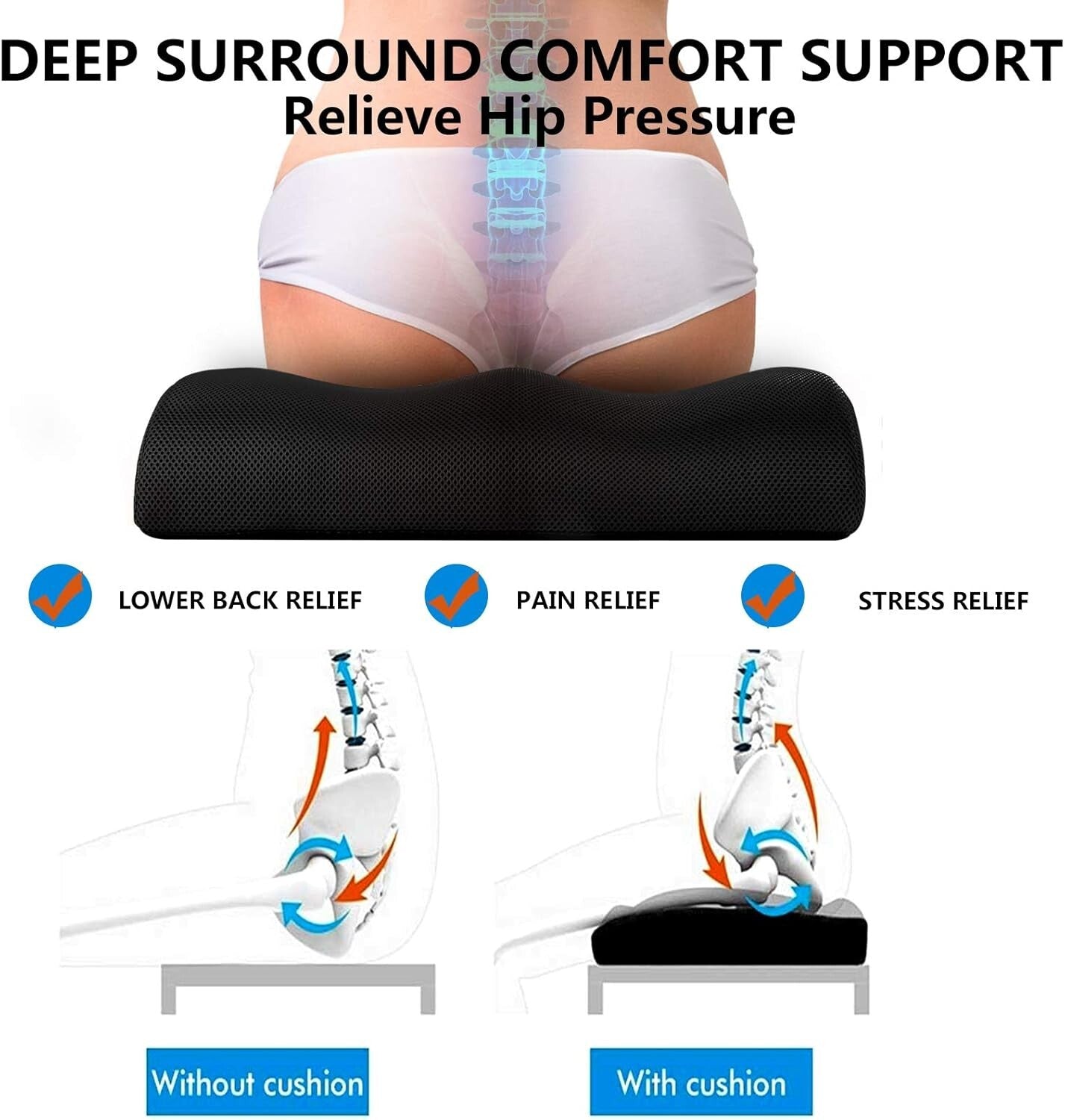 Large Rectangular Memory Foam Cushion - Comfortable Support for Office Chairs