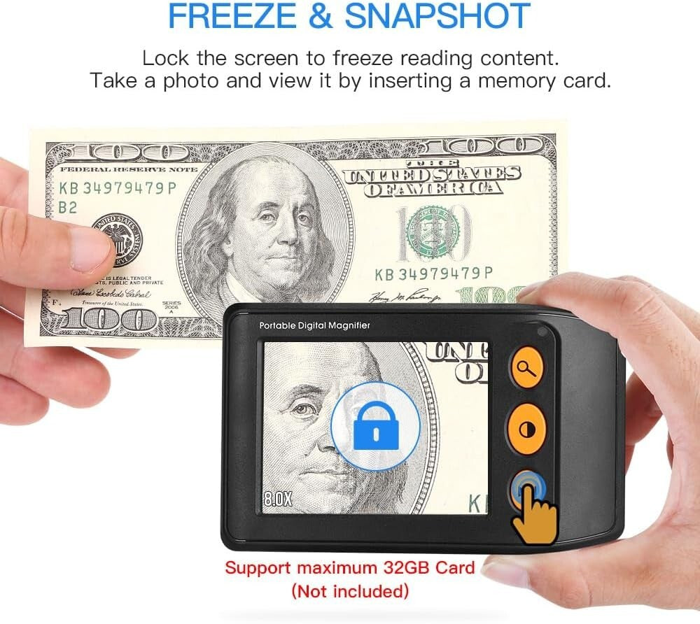 Ergonomic Handheld Digital Magnifier with Foldable Handle & Snapshot Function