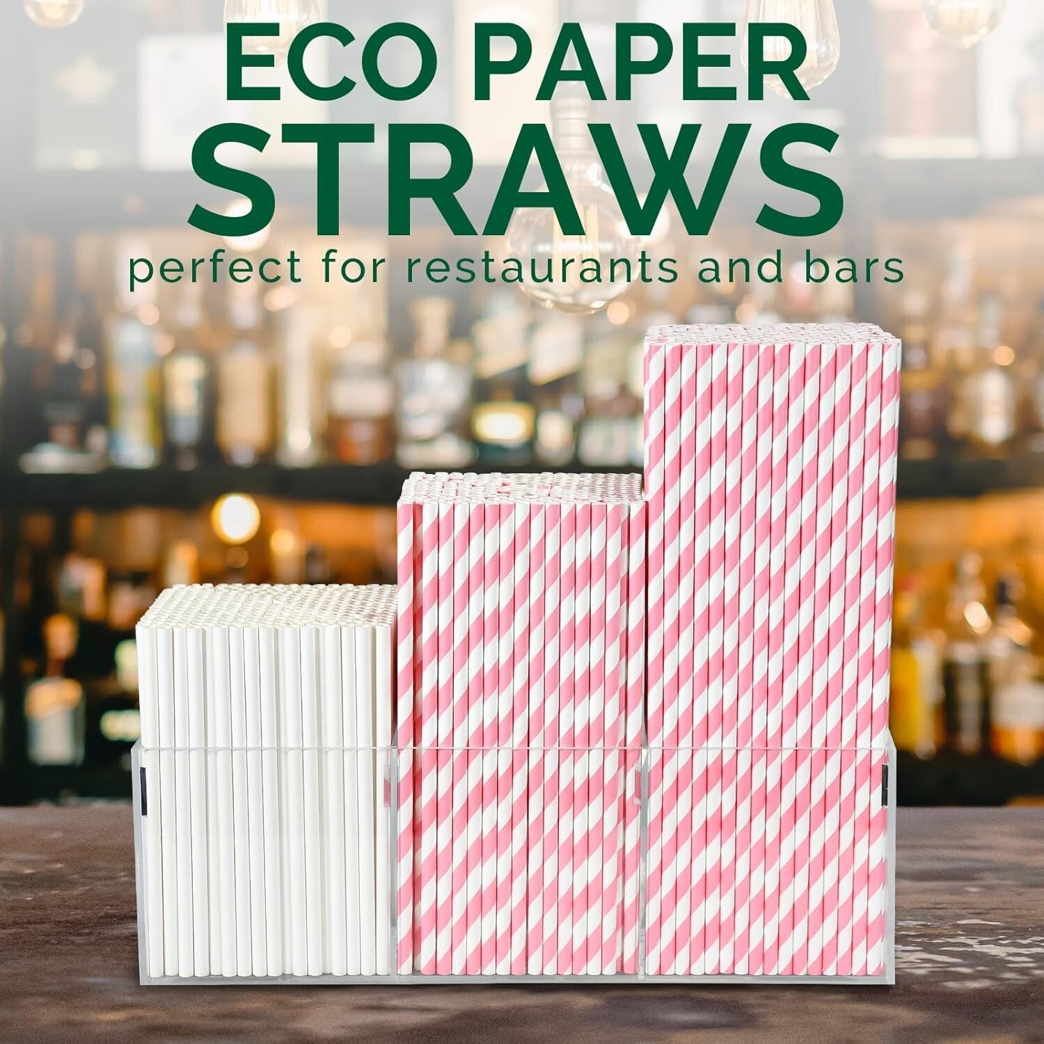 10.25" Pink & White Striped Disposable Paper Straws - 600 Count, Biodegradable