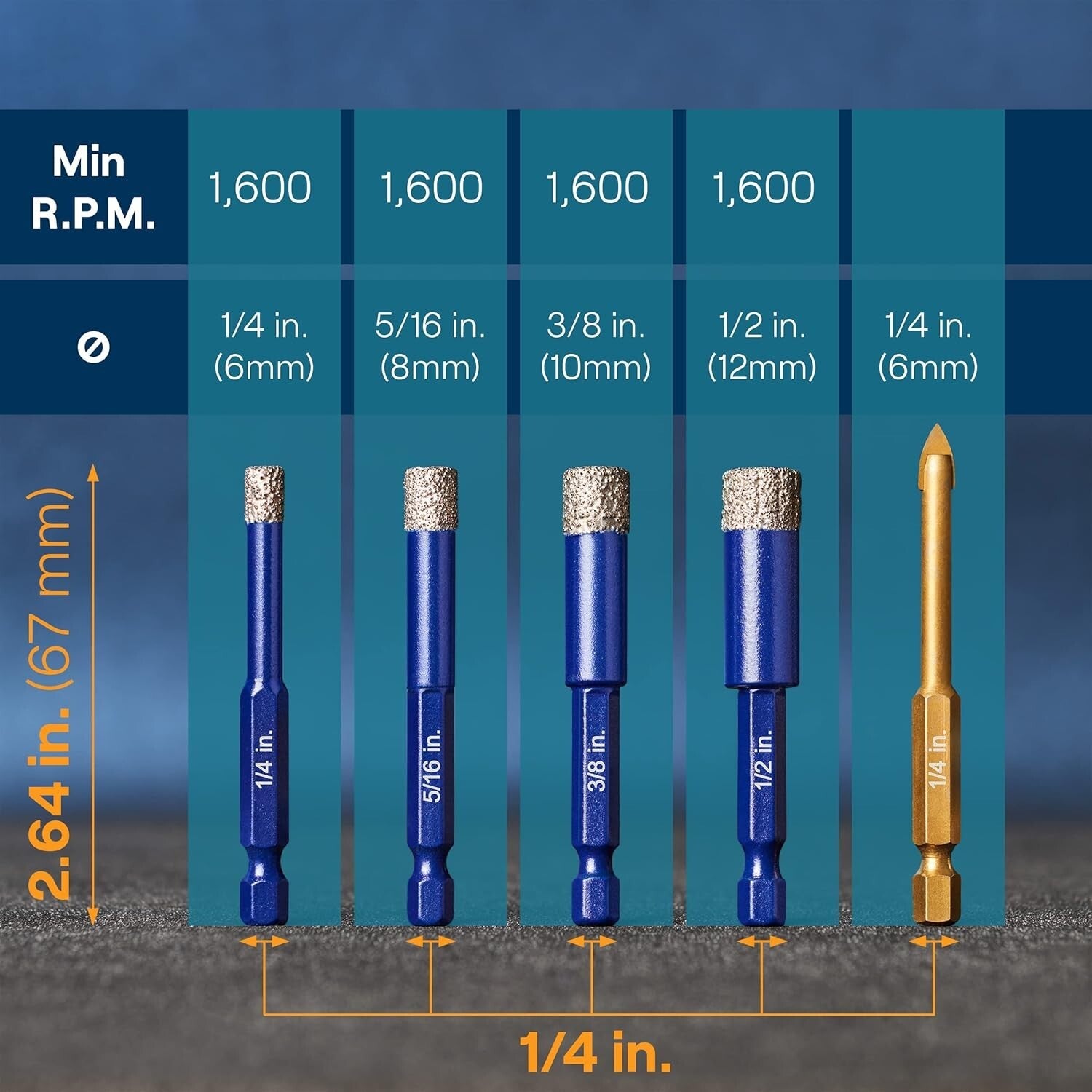 Complete 5-Piece Diamond Drill Bit Set: Perfect for Glass, Ceramics & Porcelain