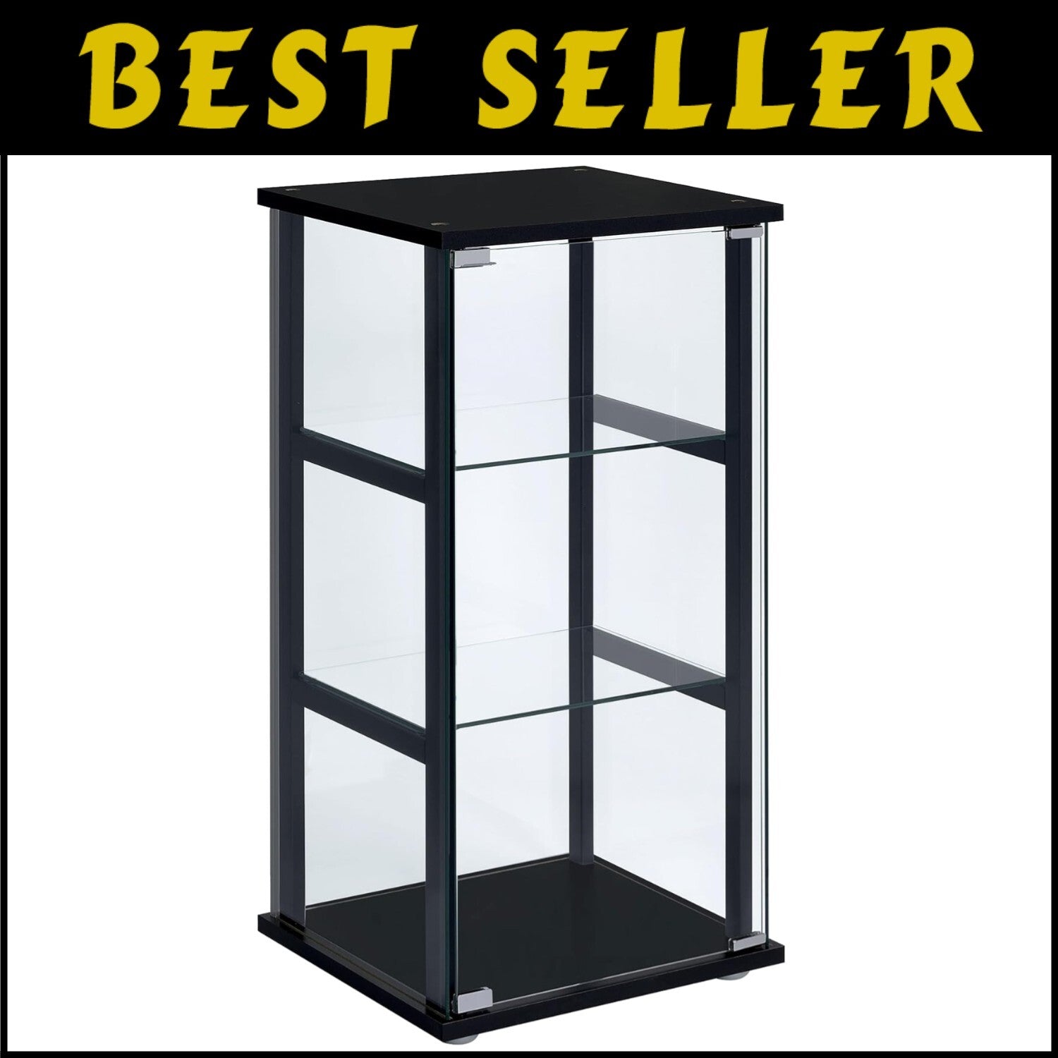 Elegant 34-inch 3-Tier Black Tempered Glass Curio Cabinet - Modern Display Case