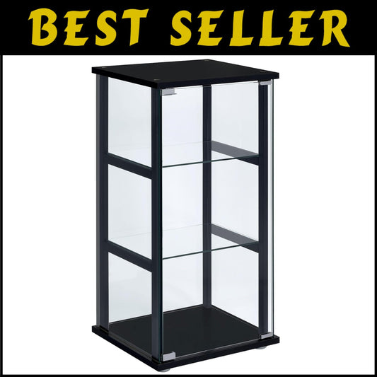 Elegant 34-inch 3-Tier Black Tempered Glass Curio Cabinet - Modern Display Case