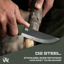 Load image into Gallery viewer, W-SCANDI Full Tang Survival Knife with Tactical Sheath - 4.6'' Razor-Sharp Blade