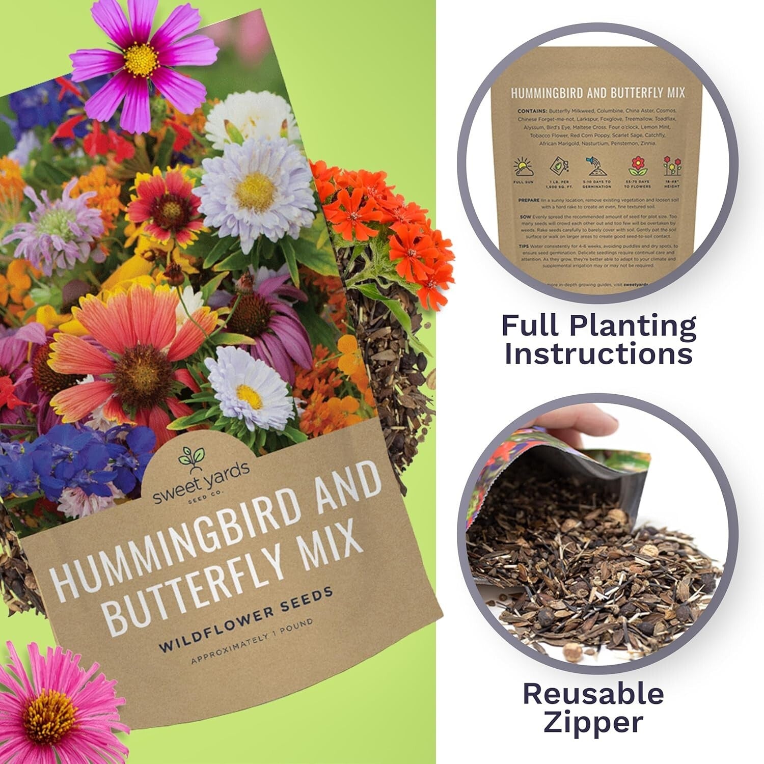 Bulk Wildflower Seed Mix for Butterflies & Hummingbirds - 5 Pounds Fresh Seeds