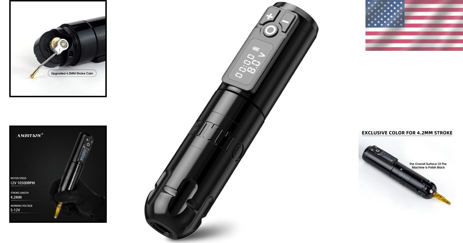 Ergonomic Tattoo Pen Machine - Water-Resistant with RCA Adapter & Charging Cable