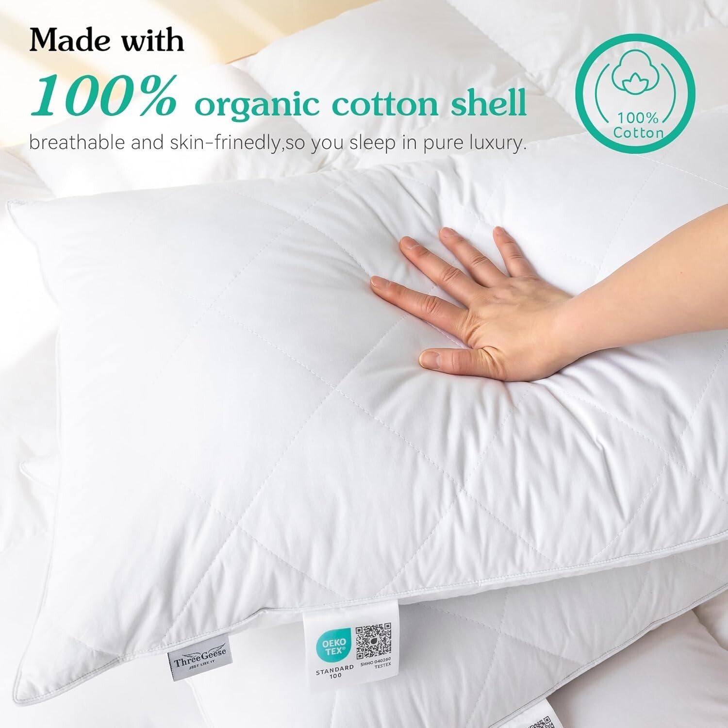 Breathable and Soft Queen Bed Pillows - 60% Goose Feather Fill, Medium Support